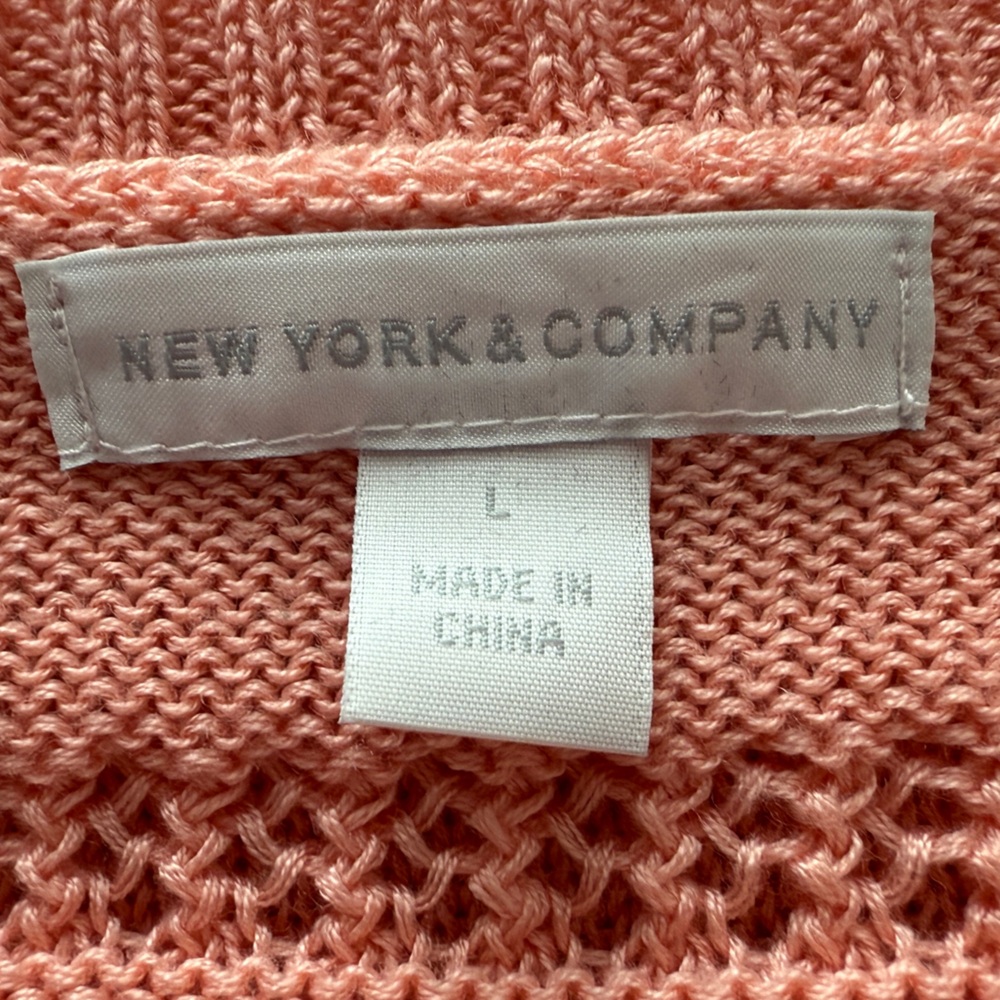 New York & Company Striped Open Knit Button Accent Sweater Blush Pink‎ - Picture 4 of 7